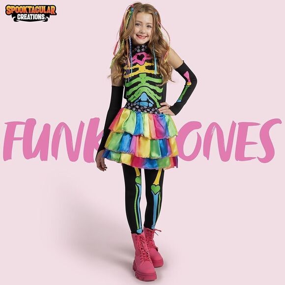 Halloween Kids Skeleton Costume XL Funky Punky Bone Skeleton Deluxe Costume, Hal - Picture 2 of 10